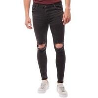 Brave Soul Mens Stone Skinny Fit Ripped Jeans Dark Charcoal