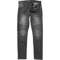 Brave Soul Mens Rory Biker Jeans Dark Grey Wash