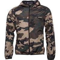 Brave Soul Mens Lightweight Hooded Windrunner Jacket Khaki Camo