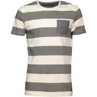 Brave Soul Mens Zinc Striped T-Shirt Ecru/Black