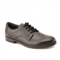 Brogue Pri, Black Leather Girls Lace-up School Shoes