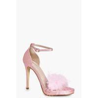 Bridal Feather Trim Two Part Sandal - pink