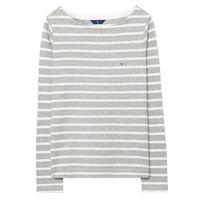 Breton Stripe Boatneck Jumper - Light Grey Melange