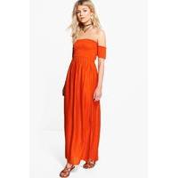 Bryony Off The Shoulder Shirred Dress - rust