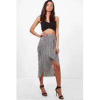 Brea Wrap Front Pleated Stripe Midi Skirt - multi