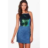 Briana Sequin And Denim Festival Dress - blue