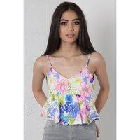 Bright Floral Print Peplum Cami