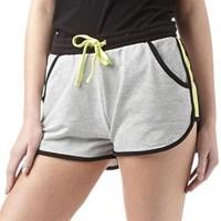 Brave Soul Womens Linford Running Shorts Grey Marl/Black/Lime