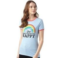 brave soul womens happy t shirt sky blueretro red