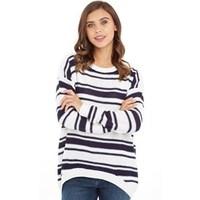 Brave Soul Womens Water Zip Back Jumper White/Navy