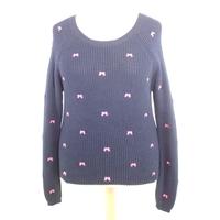 Brand New Without Tags M&S Collection Size 12 Navy Blue Wool Blend Jumper with Pink Bows