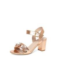 Bronze Flower Block Heel Sandals, Bronze