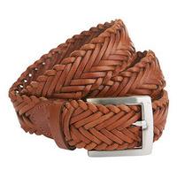 Braided Leather Belt, Brown, Size Medium, Leather