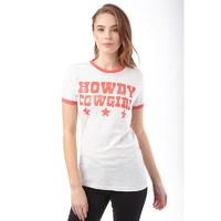 Brave Soul Womens Cow Girl T-Shirt Oatmeal Marl/Retro Red