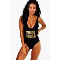 Brides Squad Slogan Swimsuit - black