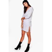 Brushed Knit Lounge Jumper Dress - grey