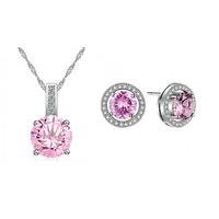 Brilliant Cut Pink Simulated Sapphire Earrings And Pendant Set - Free Delivery!