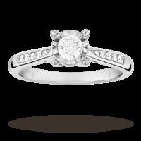 Brilliant cut 0.19 total carat weight solitaire and diamond set shoulders ring in 9 carat white gold - Ring size N