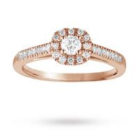 Brilliant Cut 0.40 Total Carat Weight Diamond Halo Ring with Diamond Set Shoulders in 18 Carat Rose Gold - Ring Size P