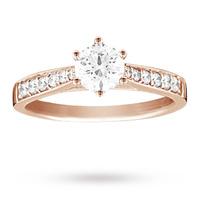 Brilliant cut 0.65 total carat weight solitaire and diamond set shoulders ring set in 18 carat rose gold - Ring Size P