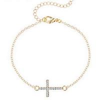 Bracelet/Sideways Cross Bracelet Korean Rhinestone Gold Barcelet Silver Bracelet Chain Bracelet Jewelry Christmas Gifts