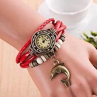 Bracelet Watch Quartz Leather Band Black White Blue Red Orange Green