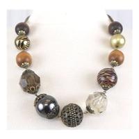 Brass tone brown bead necklace