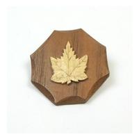 Brown wood maple leaf shield brooch