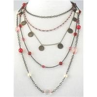 Brass tone 5 strand chain bead necklace