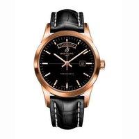 Breitling Transocean Day and Date Rose Gold and Black Leather Strap Watch