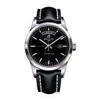 Breitling Gents Transocean Day and Date Black Leather Strap Watch