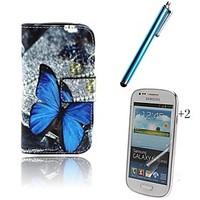 Butterfly PU Leather Full Body Case with Touch Pen and Protective Film 2 Pcs for Samsung Galaxy Trend Lite S7390 S7392