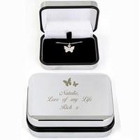 Butterfly Swirl Silver Personalised Necklace In Box