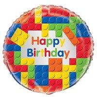 Building Blocks Happy Birthday Round Foil Balloon 45cm
