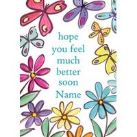 butterfly flowers personalised get well soon card
