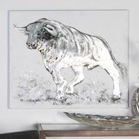 Bull Canvas Oil Painting In Wooden Frame With Aluminium Trims