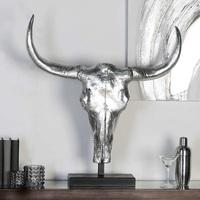 buffalo sculpture in poly wood metal silver black