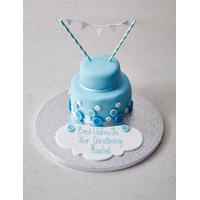 button bunting cake in blue white