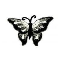 Butterfly Embroidered Iron On Motif Applique 80mm x 60mm Black & White