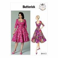 butterick b6412 misses sweetheart neckline full skirted dress 390726