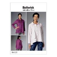 Butterick Misses\' Pleated Collar Asymmetrical Hem Shirts Sewing Patterns 373056