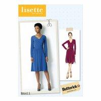 Butterick B6411-Misses\' Ruched, Surplice Dress 390725