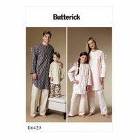 Butterick B6429-Misses\' Men\'s Children\'s Boys\' Girls\' Buttoned Tunic and Pull-On Pants 390743