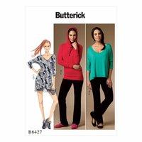 Butterick B6427-Misses\' Batwing Tops and Dress, and Foldover-Waistband Shorts and Pants 390741