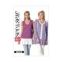 Butterick See & Sew Ladies Easy Sewing Pattern 6310 V Neck Flounce Hem Tops