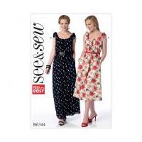 Butterick See & Sew Ladies Easy Sewing Pattern 6344 Gathered Dresses with Shoulder Ties