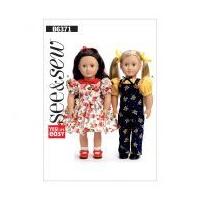Butterick See & Sew Crafts Easy Sewing Pattern 6371 Puff Sleeve Top, Dress, Overalls & Petticoat Doll Clothes