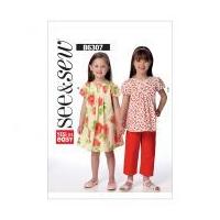 Butterick See & Sew Girls Easy Sewing Pattern 6307 Tucked Top, Dress & Pants