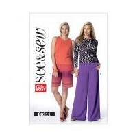 Butterick See & Sew Ladies Easy Sewing Pattern 6311 Straight Leg Shorts & Flared Pants