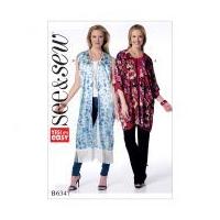 Butterick See & Sew Ladies Easy Sewing Pattern 6347 Open Front Kimono Tops